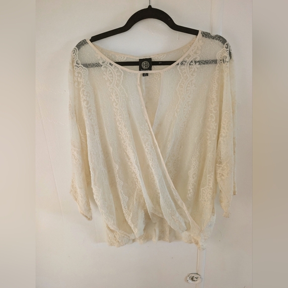 Bobeau Cream 3/4 Sleeve Wrap Blouse - Picture 1 of 8